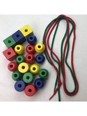 Colorful Wooden Lacing Beads Shapes Strings Early Education Motor Skills Toy Set